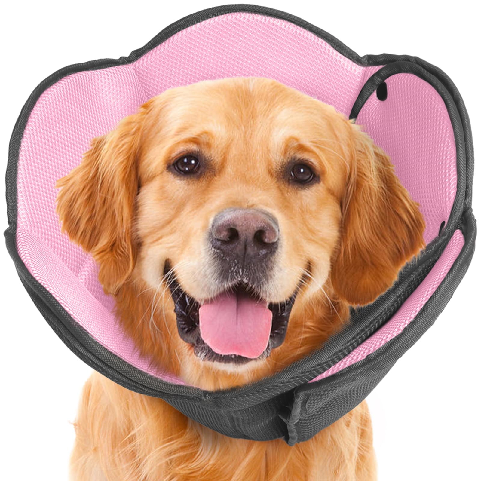 Photo 1 of AuraPaw Dog Cone Collar After Surgery,Adjustable Soft Dog Recovery Collar to Stop Licking Wounds,Comfortable Light-Weight Elizabethan Collar for Dogs Anti-Bite Lick Protective Wound,Pink,M