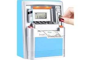 Fishboy LED ATM Piggy Bank for Real Money for Kids with Debit Card, Bill Feeder, Coin Recognition, Balance Calculator, Digital Electronic Savings Safe Machine Box