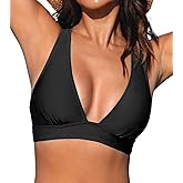 CUPSHE Women's Bikini Top V Neck Triangle Top Wide Straps Cross Back Lace up