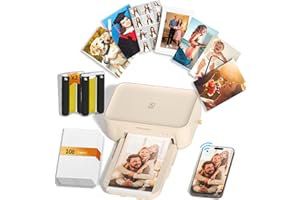 HPRT CP4100 4x6 Photo Printer with 108 Sheets & 2 Ribbons, Full-Color Thermal Dye Sublimation Wi-Fi Printing, Portable Instant Picture Printer for iPhone/Android, AR Video, Fun App, Home Use, Beige