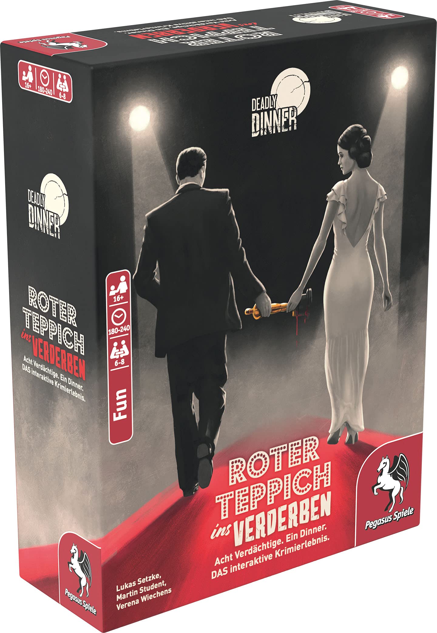 Pegasus Spiele 19010G - Deadly Dinner - Red Carpet to Ruin - Crime Dinner for Home - 6 to 8 Players - Crime Games for Adults - Crime Dinner Game
