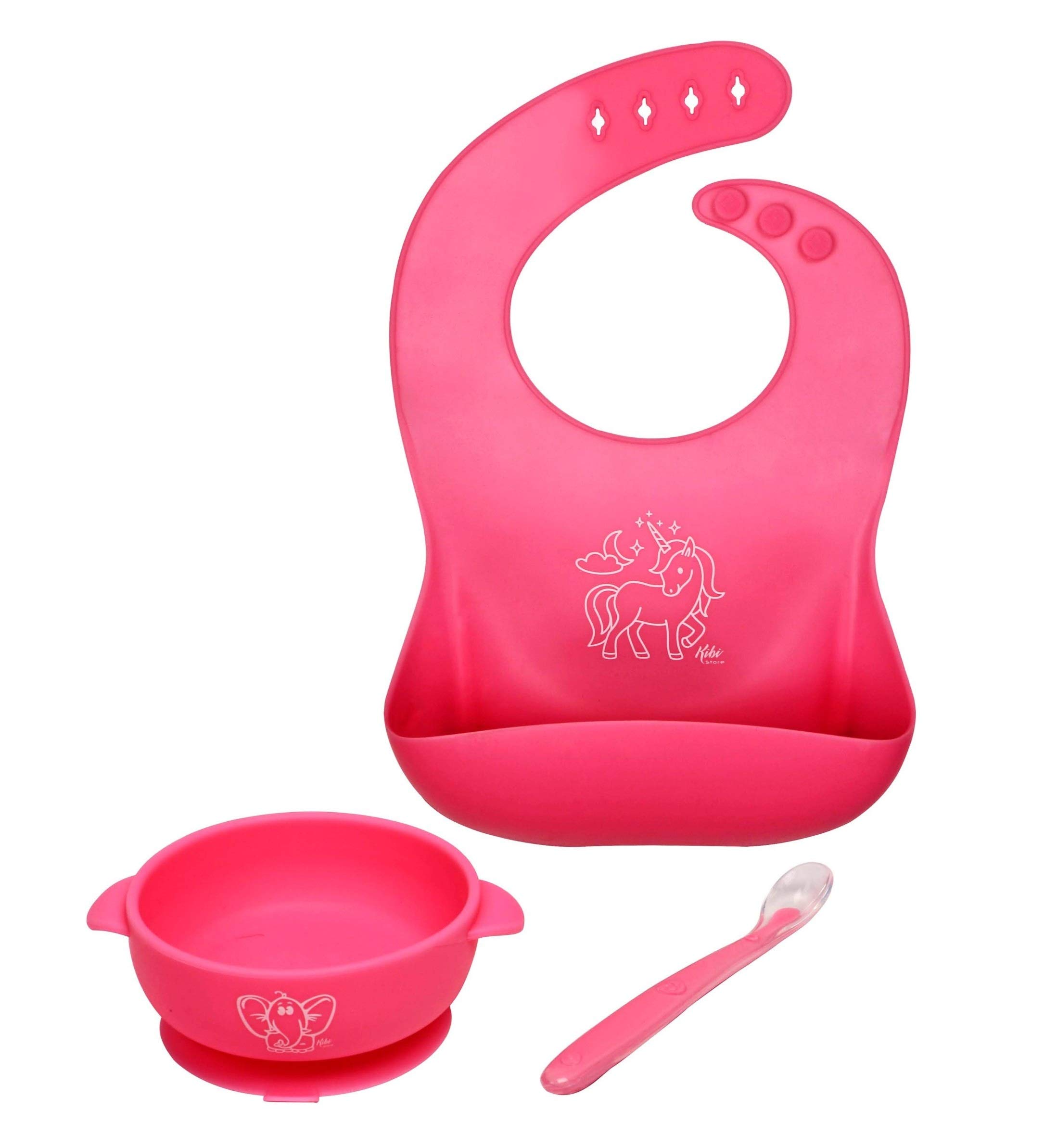 Kibi Set 3 PCS Waterproof Silicone Bib Easily Wipes Clean! Comfortable Soft Baby Bibs Keep Stains Off ! Silicon Baby Bibs Odorless Allergenic Antibacterial Newborn Baby Bibs with Pocket