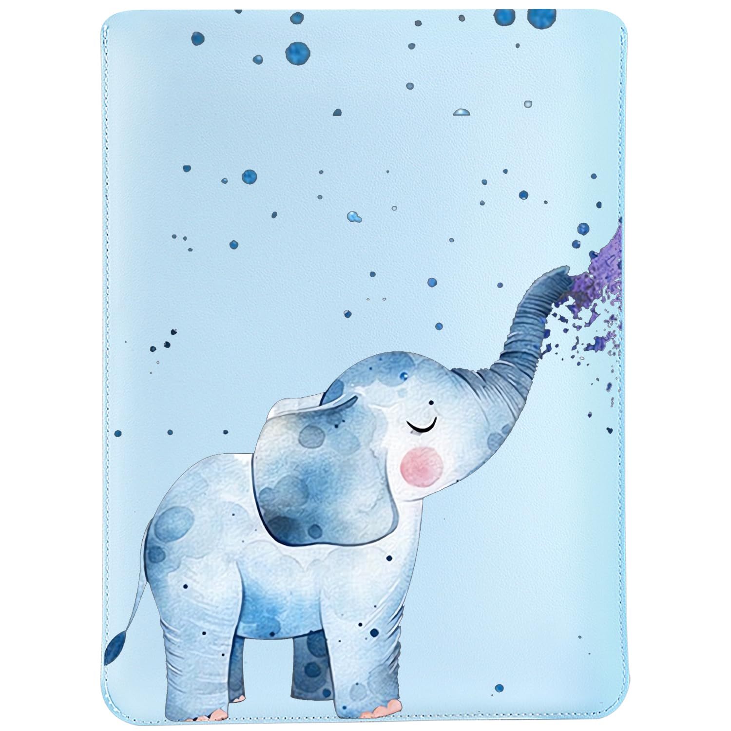 MAYCARI Slim Blue Waterproof Laptop Sleeve Bag 15.6 Inch 16 Inch, Light Weight Fuax Leather Protective Laptop Sleeve Case, Cute Blue Elephant Print 15.6 Inch 16 Inch Case for Girls Women Boys