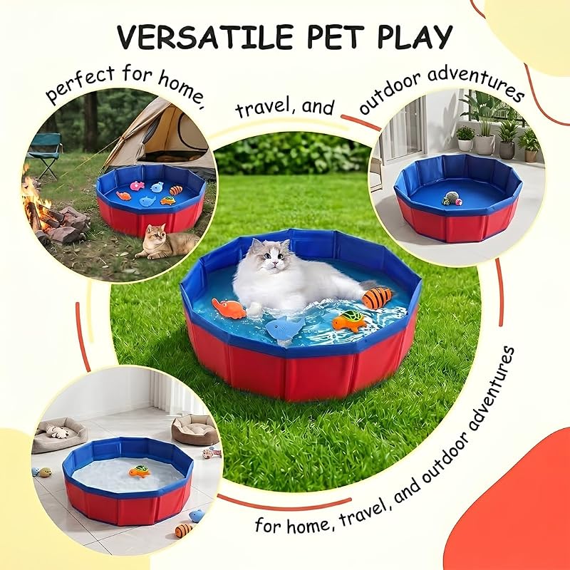 1 Piscine pour chats pliable en PVC, 30x10 cm, rouge, sans gonflage, idéale pour chat et petits animaux, facile à ranger