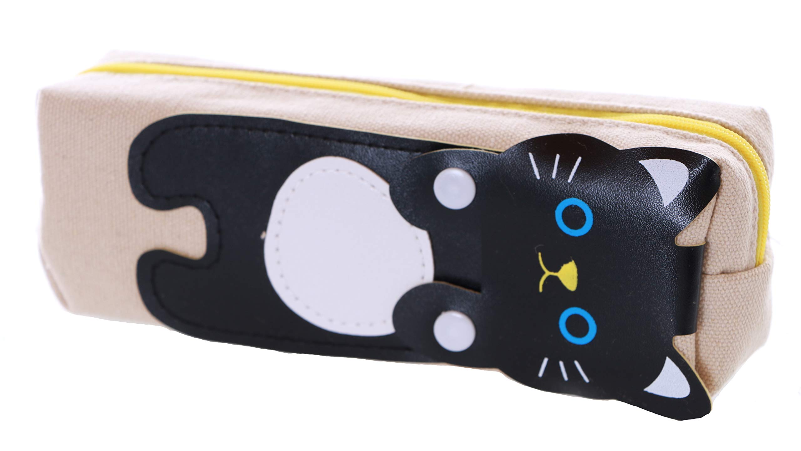 LB-116-4 Beige Black Cat Canvas Pencil Case Cosmetic Bag Japan Harajuku Kawaii