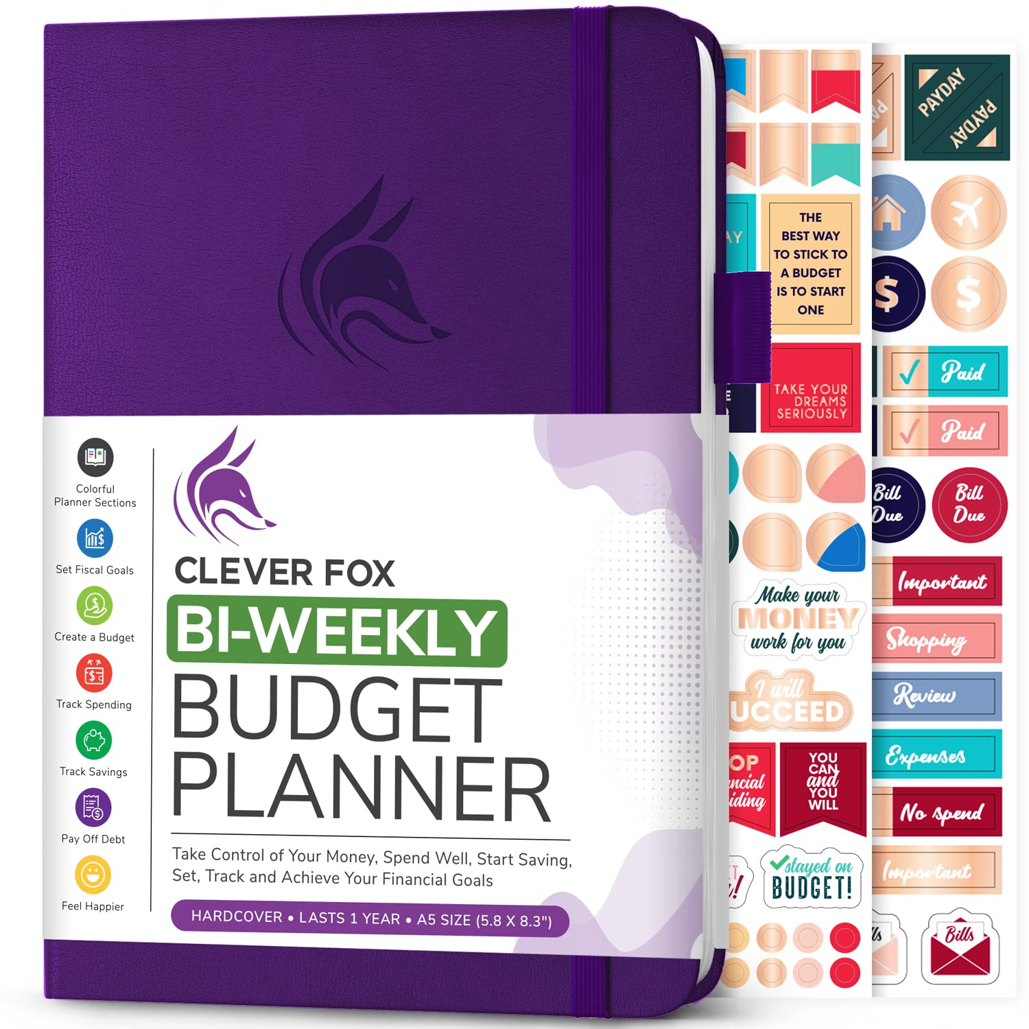Clever Fox Bi-Weekly Budget Planner – Undated Financial Organizer with Expense & Bill Tracker – Finance Book for Household Money Budgeting – 5.8″ x 8.3″ Hardcover (Purple)