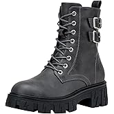 Vepose Women's Combat Boots, Platform Ankle Booties Lace up Chunky Heel with Inner Zipper