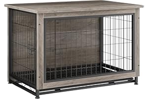 JY QAQA PET JY QAQA Dog Crate Furniture, Wooden Dog Crate Table, Double-Doors Dog Furniture, Indoor Dog Kennel, Dog House, Dog Cage/Grey/L