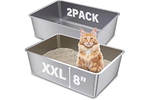 FUTAM 2 Pack Stainless Steel Cat Litter Box, 23.6"x15.8"x8" XXL Stainless Steel Litter Box 8 inch Deep，Extra Large Metal Litter Box for Big Cats, Non Stick Easy Clean Surface, High Sided Litter Box
