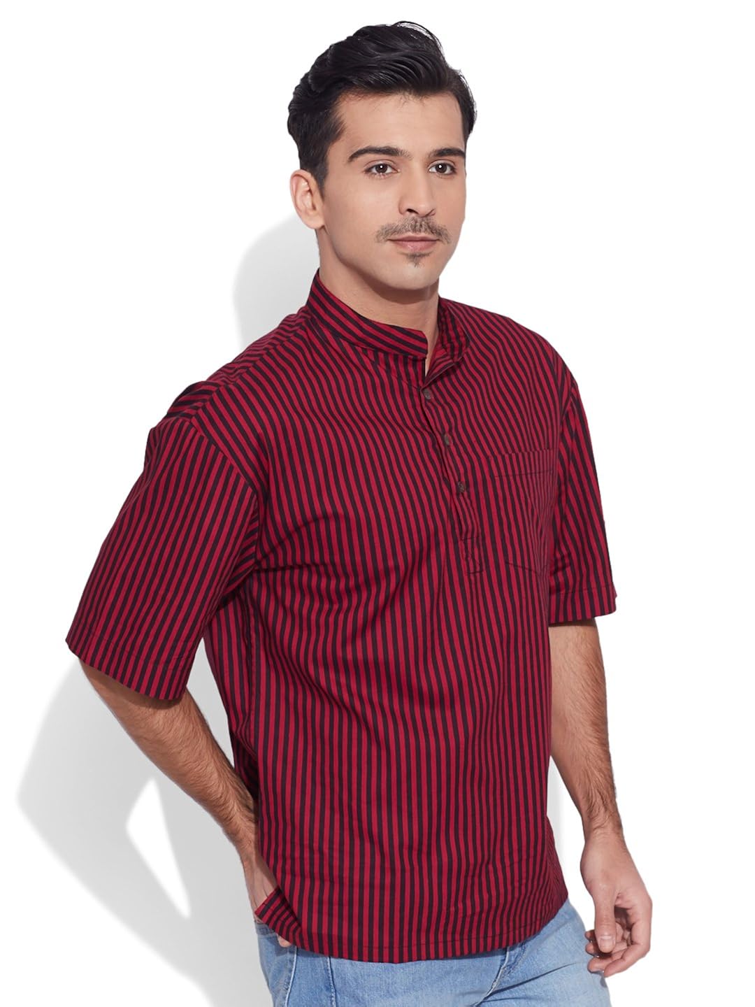 very me men's designer maroon pure cotton printed short kurta