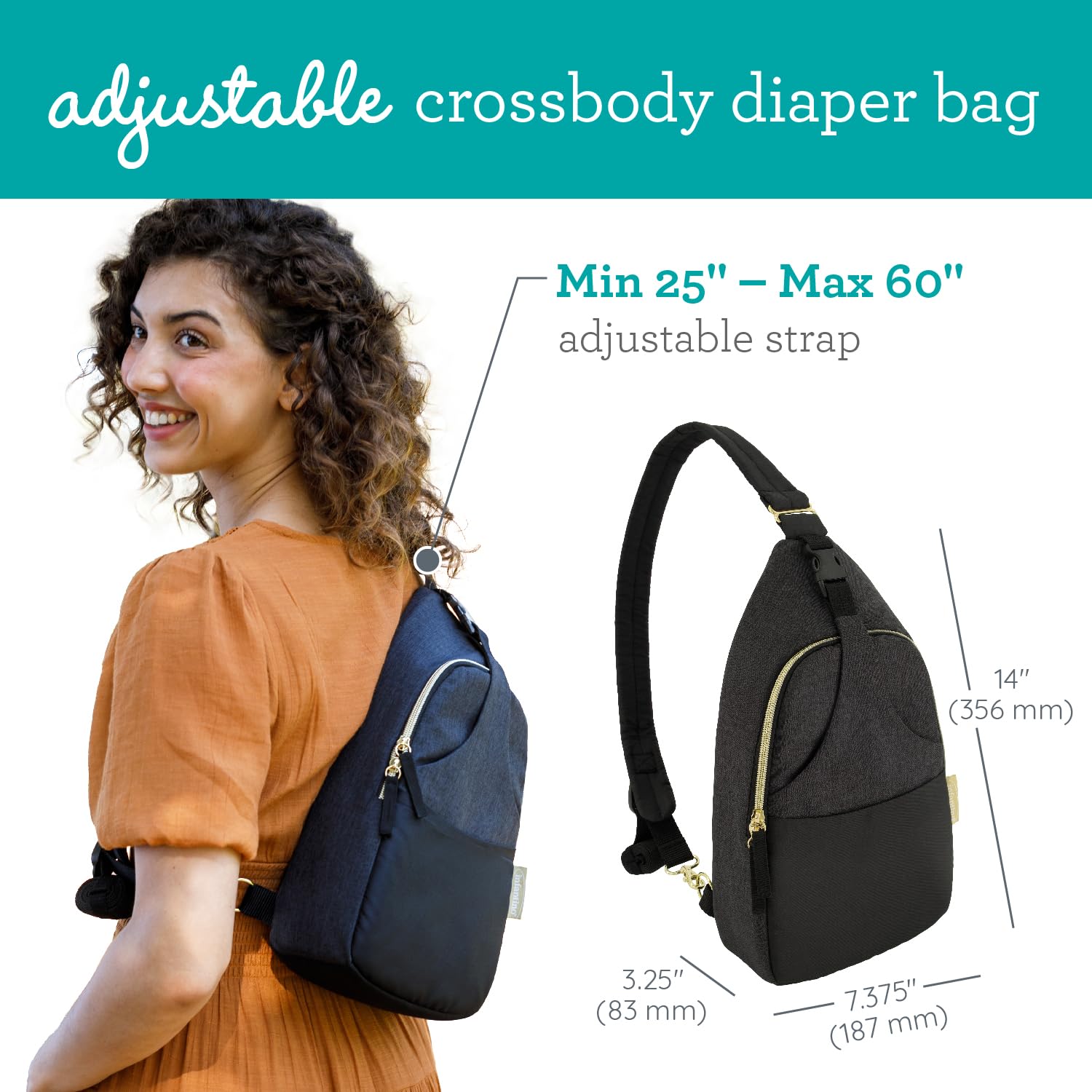 Infantino Crossbody Diaper Bag – Lightweight, Spacious & Stylish for On-the-Go Parents, Black