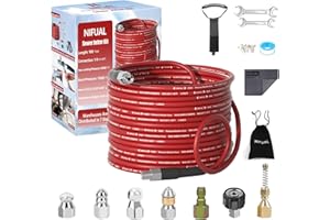 YETIANICAL NIFUAL Pressure Washer Cleaning Kit Sewer Jetter Kit for 1/4 Inch NPT Corner Max Working Pressure Drain Cleaner Hose 5800 PSI Durable Sewer Blasting Hose 5 Sewer Blasting Nozzles… (100FT)