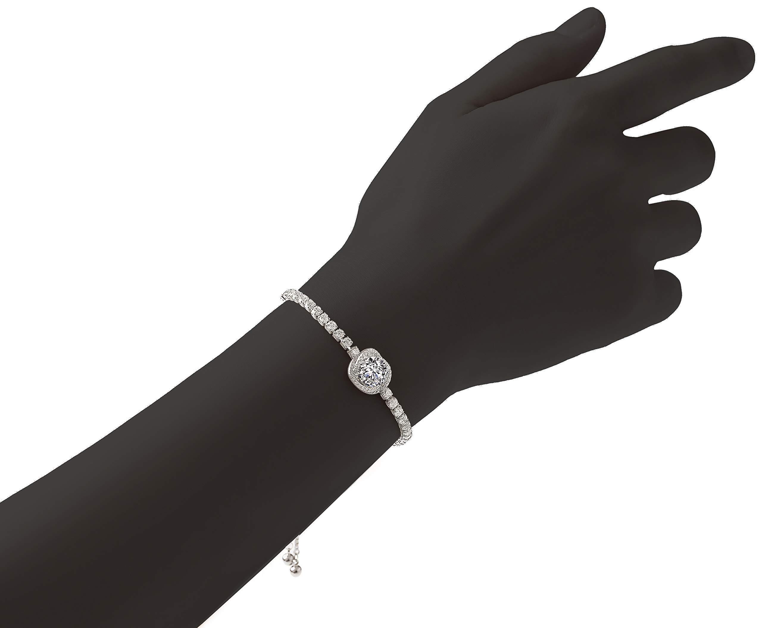 Majesty Tennis Chain Synthetic Diamond Tennis Bracelets for Women Teen Girls Sister Bracelets White Gold Plated Cubic Zirconia Adjustable Bracelets