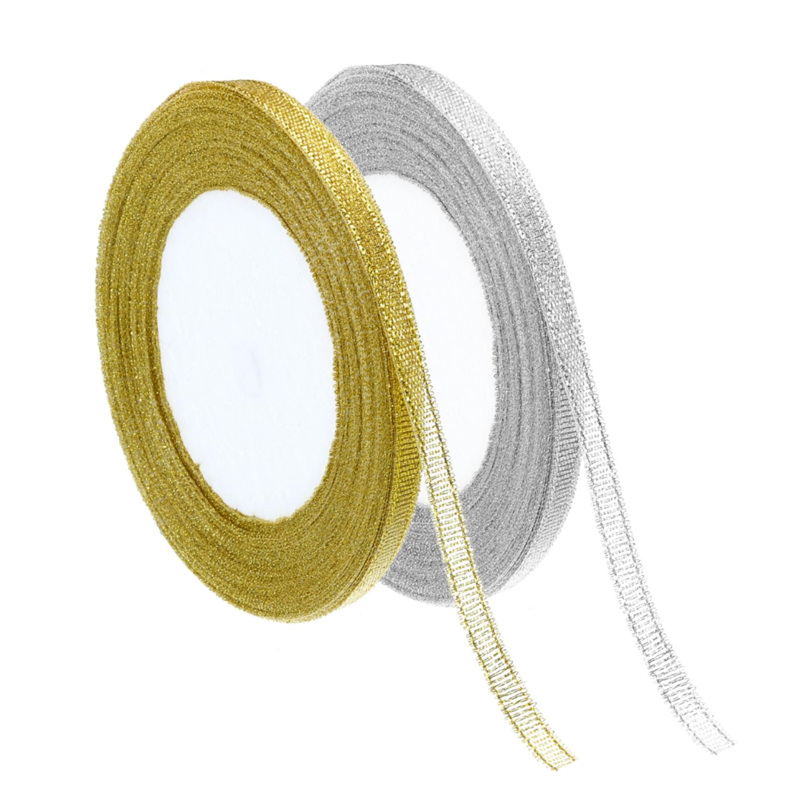 PATIKIL Total 48Yard Glitters Metallic Ribbon Set, 2Roll 1/4" W Fabric Solid Sparkly Ribbon for Gift Wrapping Wedding Bouquet Flower Decoration, Gold, Silver