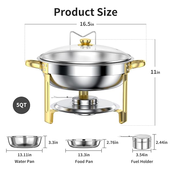 GGIU CHAFING DISHES FOR BUFFET SET: 100% PRE-INSTALLED CHAFERS FOR CATERING – ROUND CHAFING DISH BUFFET SET WITH LIDS | CHAFERS AND BUFFET WARMERS SETS | SERVING FOOD WARMER | CHAFERS SERVERS SETS