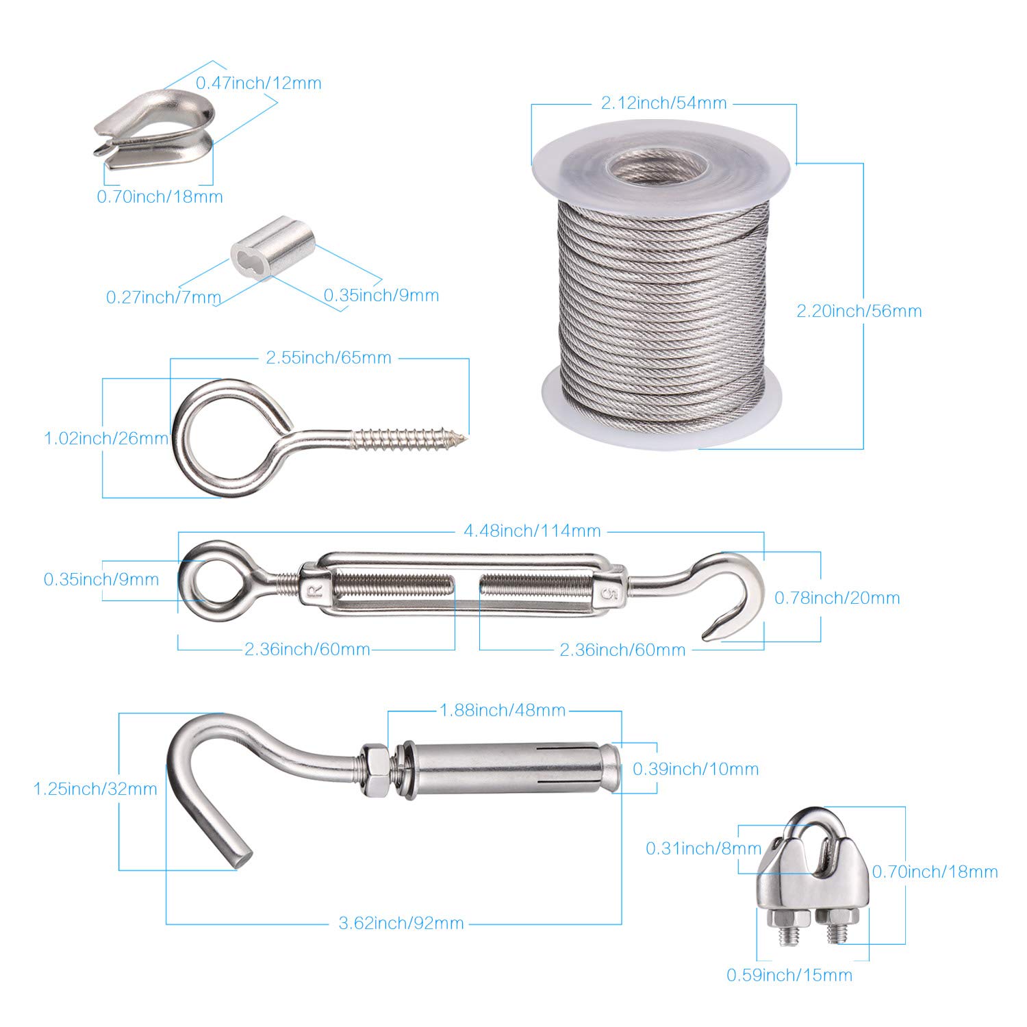 21Pcs Cable Wire Rope Hooks Kit, PVC Coated Fence Hooks for Lights, Stainless Steel Garden Wire Pergola Kit for Picture Wire, Stainless Steel Eye Bolts, Electric Meter Seals, Wisteria Support - Image 3