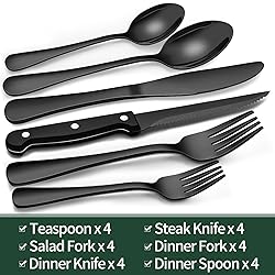 EWFEN 24-Piece Black Silverware Set with Steak