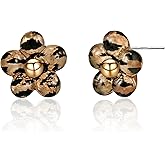 Aliyoham Leopard Print Flower Stud Earrings, Sterling Silver Plated Hypoallergenic Brown Floral Earrings for Women, Bohemian Style Jewelry
