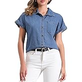 Allegra K Women's Denim Shirt Short Sleeve Button Down Classic Jean Shirt Summer Tops