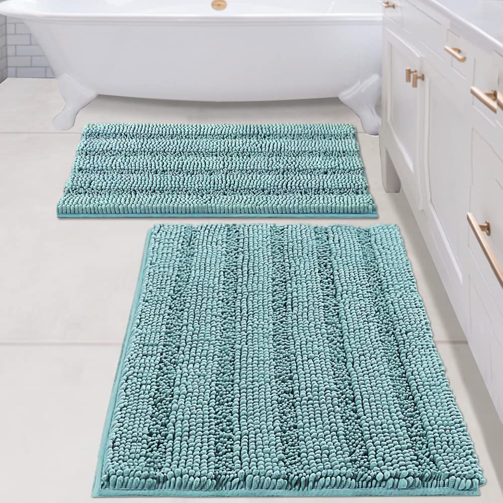 H.VERSAILTEX 2 Piece Bathroom Set - Super Absorbent Chenille Striped Bath Mats - Non Skid Machine Wash Dry - Mauve/Rose, 24 x 36 Plus 20 x 32 - Inches