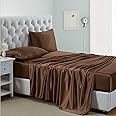 Lanest Housing Silk Satin Sheets, Twin Size Satin Bed Sheet Set with Deep Pockets, Cooling Soft and Hypoallergenic Satin Sheets Twin - Brown