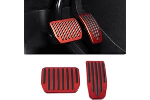 Alieemo 2PCS Aluminum Car Accelerator Pedal Covers, Vehicle Foot Pedal Pads Set, Non Slip Performance Automotive Brake Foot Rest Pedal Extenders Replacement Compatible with Model 3 Model Y (Red)