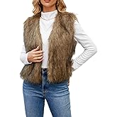 XBTCLXEBCO Women's Faux Fur Waistcoat Vest Fuzzy Sleeveless Open Front Outwear Winter Warm Short Fluzzy Vest Jacket Coat