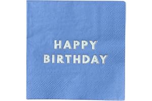 Bonjour Fete Bright Blue Happy Birthday Small Party Paper Napkins | 3-Ply Fancy Napkins | Nautical, Beach, Lilo & Stitch, Mermaid Themes | Pack of 20, 5" Folded