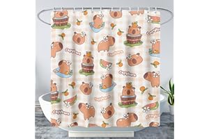 AILONEN Cute Capybara Shower Curtain Set,Cartoon Capybara Orange Bathroom Decor for Kids Teens Girls Boys,Kawaii Animal Waterproof Shower Curtain with Hooks,36" Wx72 H