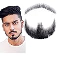 TOLHYUN Fake Mustache Fake Beard Goatee Beard Realistic 100% Human Hair Full Hand Tied Goatee False Beards Lace Invisible Fake Mustache for Halloween Dressing Men Makeup Entertainment (Black)