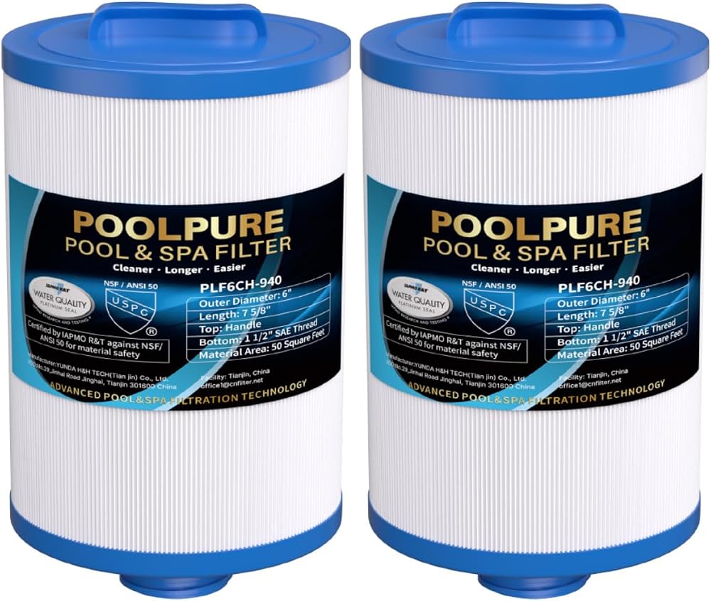 POOLPURE 6CH-940 Spa Filter 50 sq ft 1.5 in SAE Thread 2 Pack