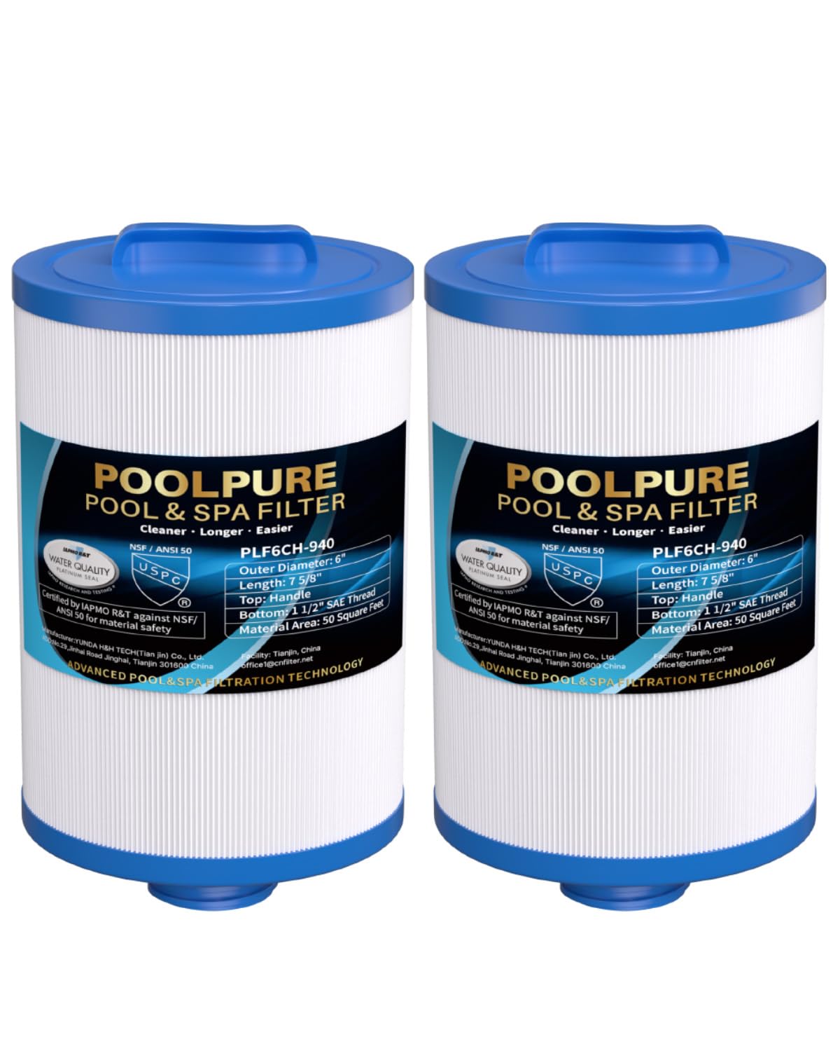 POOLPURE 6CH-940 Spa Filters for Hot Tub, Replaces Pleatco PWW50P3, PWW50-P3, Filbur FC-0359, Waterway Plastics 817-0050, 25252, 378902, 03FIL1400, Screw in SAE Thread Filter 2 Pack