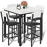 AWQM 5-Piece Dining Table Set, Kitchen Table Set for 4 (White) | Counter Height Table &amp; 4 Upholstered Bar Stools, Compact Dining Set for Small Spaces, Dining Room, Kitchen，Easy to Assemble