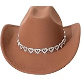 BEAUDRM Women's Cowboy Hat Fedora Rhinestone Wide Brim Western Rodeo Cowgirl Hat