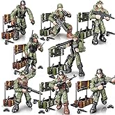 Ulanlan WWII Military Soldiers Action Figure with Weapons and Accessories Building Blocks Playset, 8 PCS 1:36 Scale Mini Army