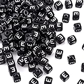 FASHEWELRY 500Pcs Cube Acrylic Letter Beads 5x5x5mm Black Square Letter E Alphabet Beads for DIY Bracelet Necklace Jewelry Making
