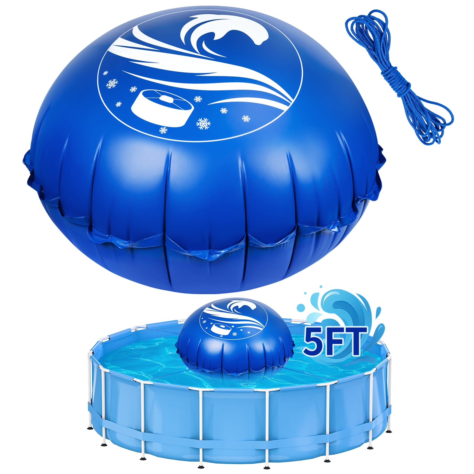 Photo 1 of 5 Ft Pool Pillows for Above Ground Pools, Totiro Heavy Duty Air Pillows Float for Closing Winter, Upgraded 0.5mm PVC Cold-Resistant Winterizing Inflated Pool Cover Closing Kit, 49.2 Ft Rope Included