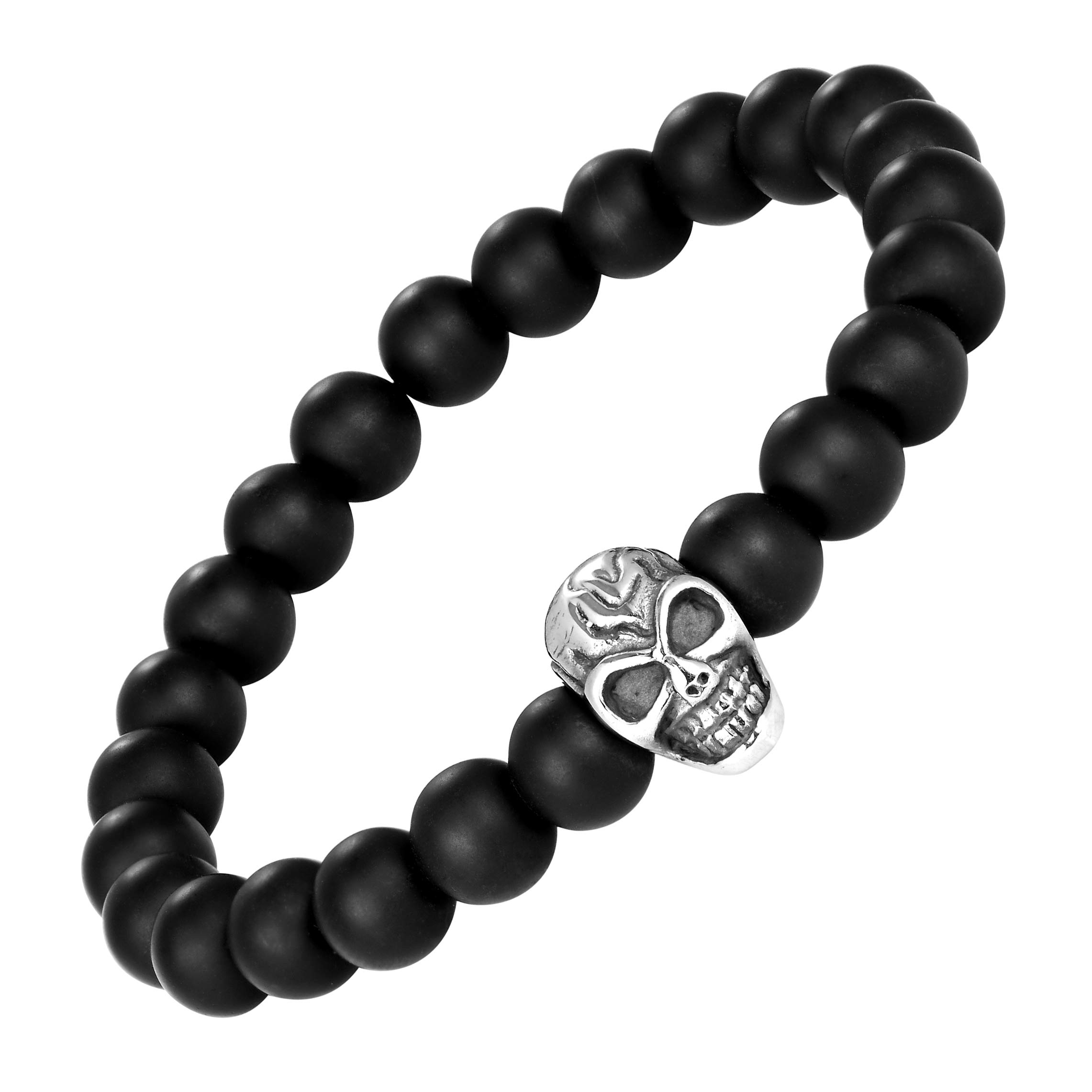 Bold Men’s Biker Bracelet – Double Link Chains Embellished with Rows of Death’s Skull in a Polished Silver Finish – Made of Rust & Discoloration Resistant Stainless Steel – Jewelry Gift for Men,