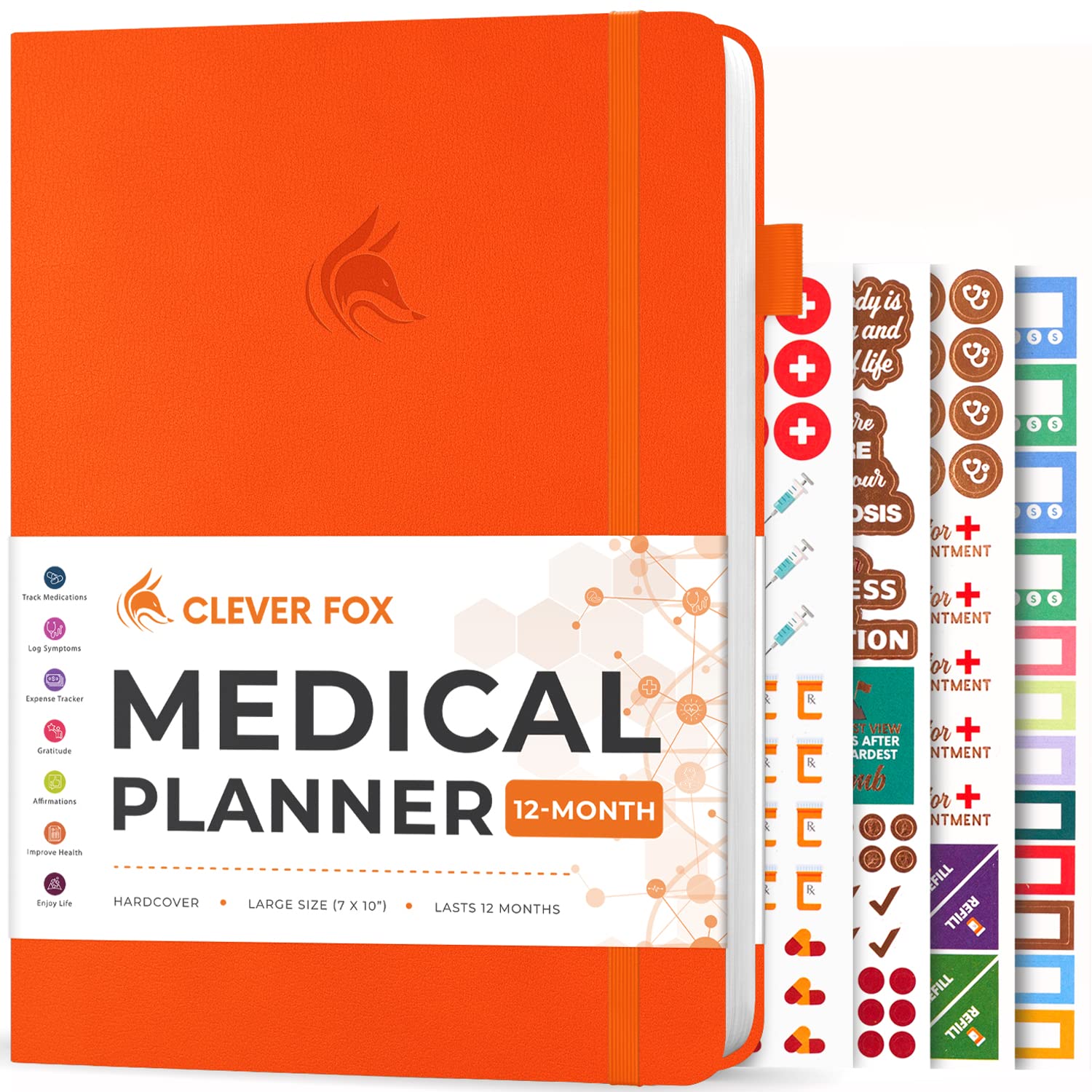 Clever Fox Medical Planner 12-Month – Medical Notebook, Health Diary, Wellness Journal & Logbook to Track Health – Self-Care Medical Journal – 12 Months, Undated, 18 x 26cm, Hardcover (Orange)