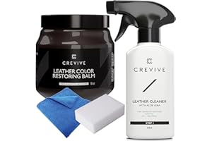 CREVIVE Leather Cleaner 8.45 oz & Leather Recoloring Balm Dark Brown 10 oz - Leather Color Restorer - Leather Restorer for Couches - Leather Balm Dark Brown