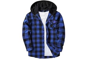 Hoodies for Men Casual Comfy Button Down Plaid Shirt Shackets Jacket Drawstring Long Sleeve Trendy Hooded With Pocket