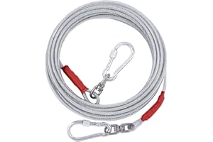 EVILPLAN Dog Tie Out Cable for Dogs Outside Up to 125/250lbs,10/20/30/50FT Long Dog Leash&Chains,Small-Large Dogs Runner Cable for Yard,Heavy Duty Lead Line for Outdoor,Camping,Yard(250lbs 50FT, Silver)