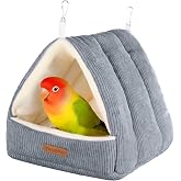 Hoopttay Medium Winter Warm Bird House and Bird Bed for Cage | Bird Bed with Soft Plush Hanging Hammock &amp; Hut Tent, Hideaway Sleeping Nest for Budgies, Parakeets, Cockatiels (Grey, M)