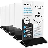 BARsics 4x6 Sturdy Table Tent Menu Holder, Commercial 2-Sided Acrylic Sign Holder (6-Pack)