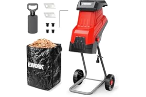 EWORK Electric Wood Chipper, 15-Amp Chipper Shredder with 1.77" Cutting Diameter and 15:1 Reduction Rate, Mulcher Chipper Shredder Includes 2 Extra Blades for Branches, Leaves, Twigs and Yard Waste