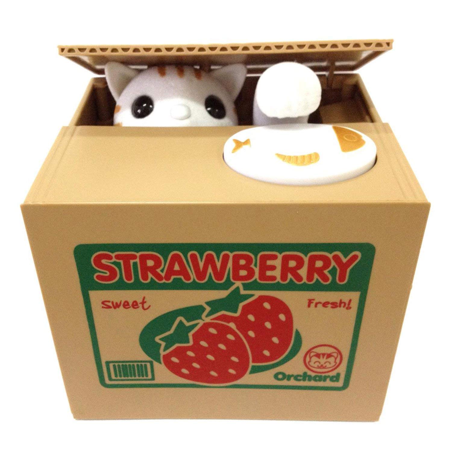Toy Banks HmiL-U Automatic cat Stealing Coins Birthday&Christmas Gifts for Kids (Strawberry-Cat)