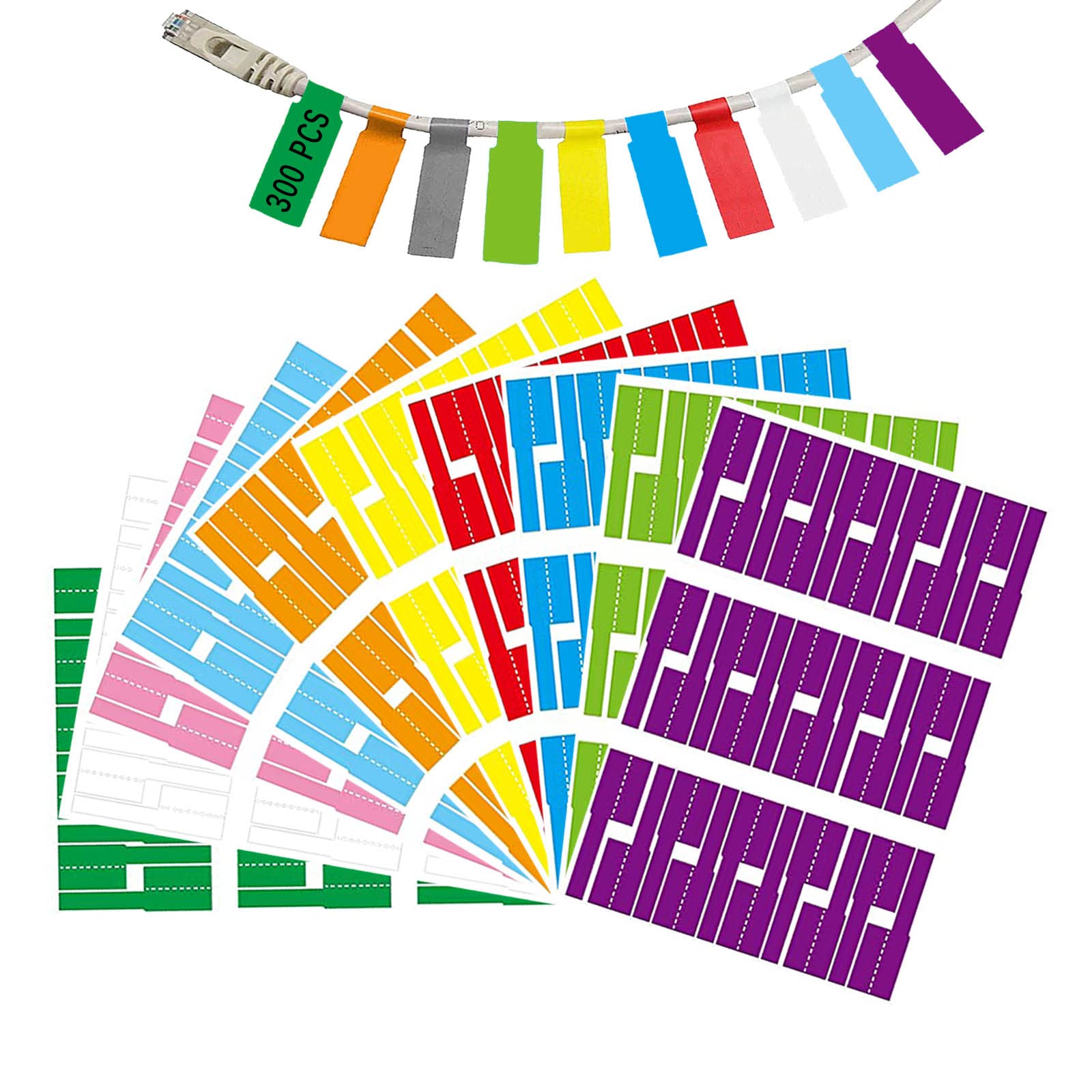 ZhenSFlourish, Cable Tags, 300 pcs Cable Label, (10 Colours) Wire Labels, Cable Identification Tags