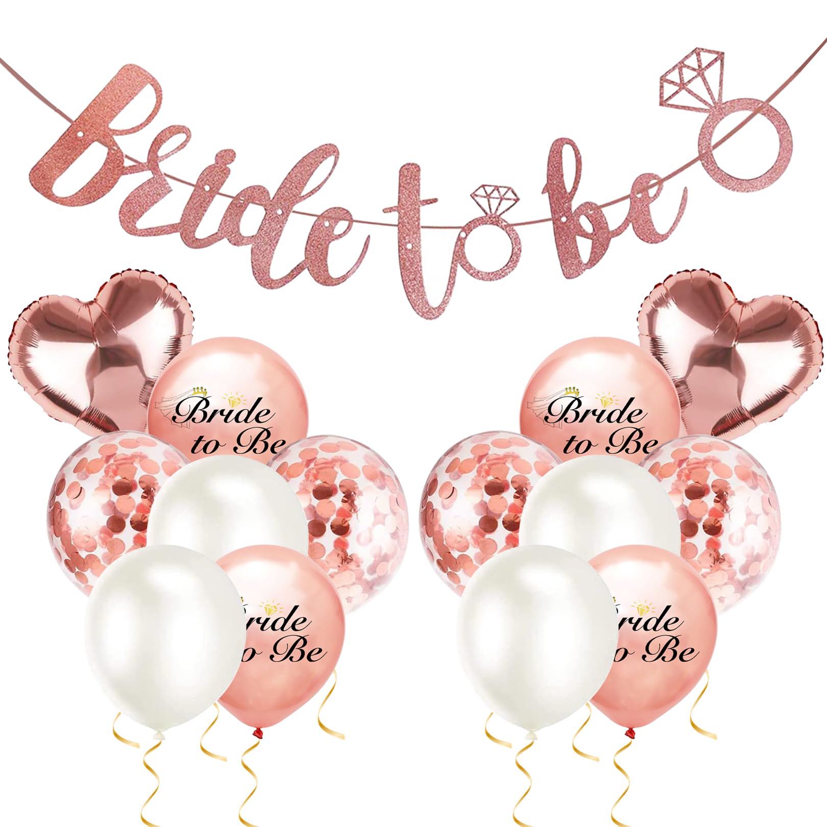 Hen Party Decorations, 1 Pcs Bride To Be Letter Banner, 14 Pcs Latex Ballons with glitter, Bride To Be Banner Balloons Decoration Set for Bridal Shower Wedding Hen Night Party Decor