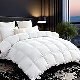 L LOVSOUL Goose Down Fiber Comforter California King Size, High Fill Power Hotel Style Bedding Comforter, Fluffy Ultra Soft All Season White Duvet Insert with 8 Corner Tabs