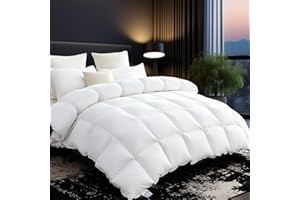 L LOVSOUL Goose Down Fiber Comforter Queen Size, 850+ Fill Power Hotel Style Bedding Comforter, 1200TC, Fluffy Ultra Soft All Season White Duvet Insert with 8 Corner Tabs